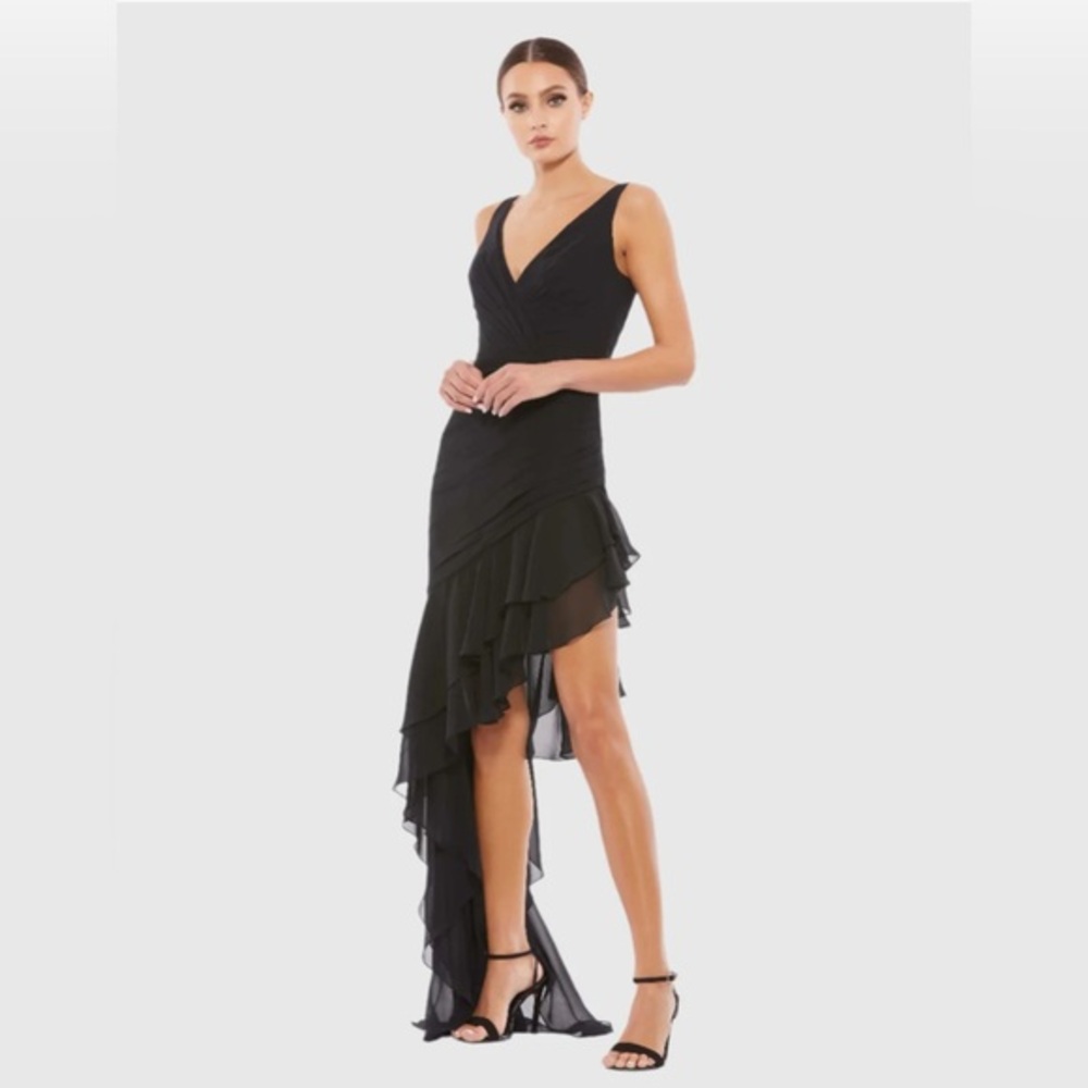 Mac Duggal - Asymmetrical Ruffled V-Neck Chiffon Dress - NWT